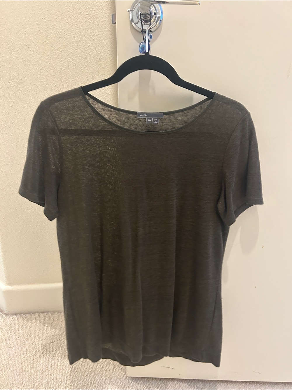 Vince Olive Green Short Sleeve 100% Linen Tee